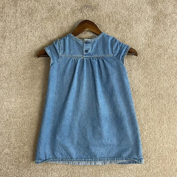Hanna Andersson Shift Jean Dress Girls Kids Size 110 5 Blue Chambray Ruffle - Picture 6 of 8